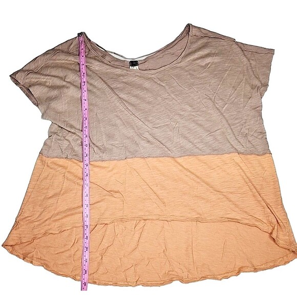 FREE PEOPLE Sz XS WE THE FREE MIDNIGHT COLORBLOCK SHORT SLEEVE TEE PEACH COMB - Picture 9 of 14